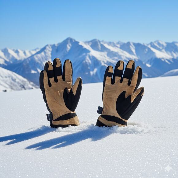 KOMBI Windstopper Winter Gloves Size Large – Leather Palm Black/Tan – Ski Work - Picture 1 of 5